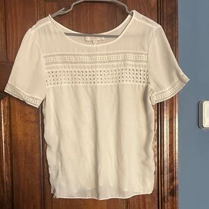 LOFT White Crochet Accent Blouse